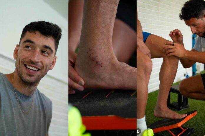 Marc Roca muestra sus heridas de ‘guerra’ en el tobillo operado
