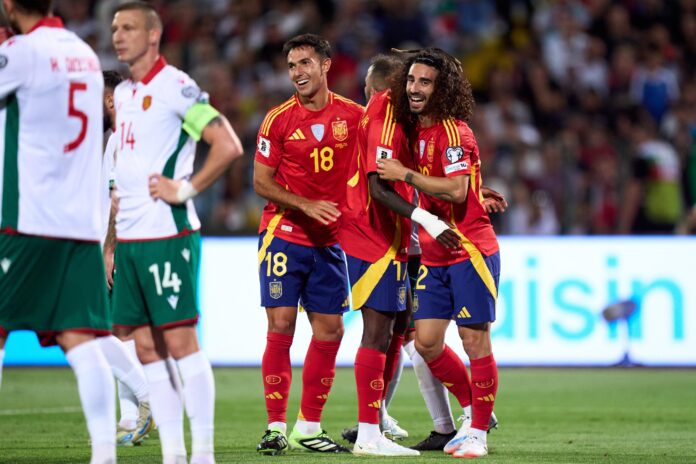 WATCH: All three Spain goals in first half against Bulgaria as Marc Cucurella fires screamer