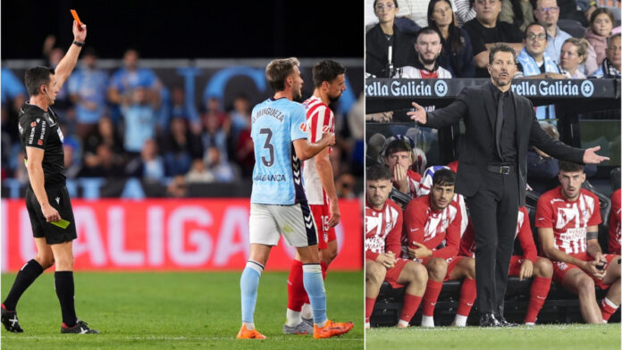 El tremendo enfado de Simeone con el árbitro por la expulsión de Lenglet: “Sos un caradura”