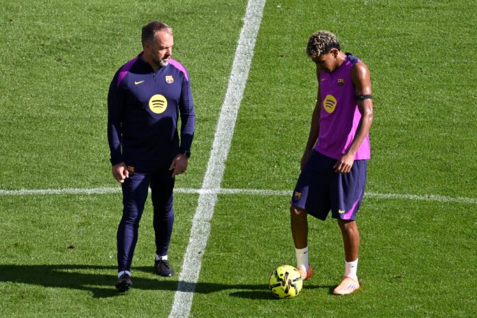 Barcelona manager Hansi Flick reacts to Spotify Camp Nou return