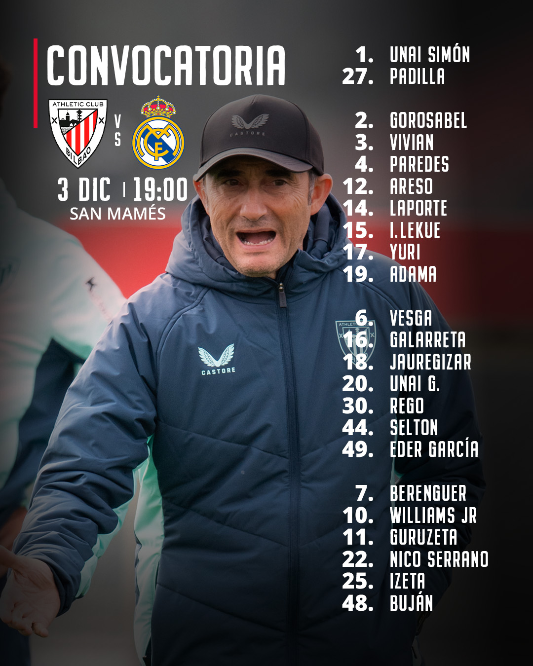 قائمة أتلتيك بلباو لمواجهة ريال مدريد