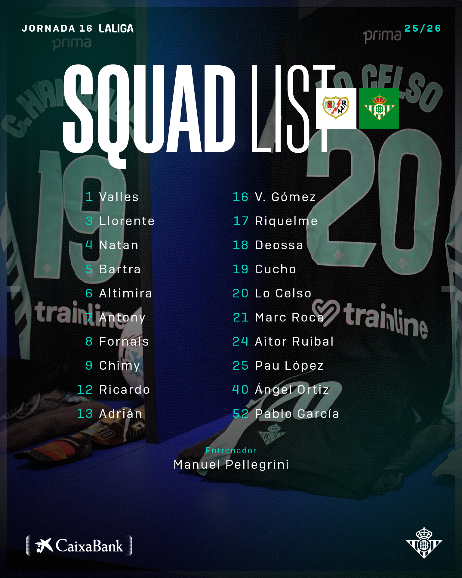 قائمة لاعبي بيتيس لمواجهة رايو