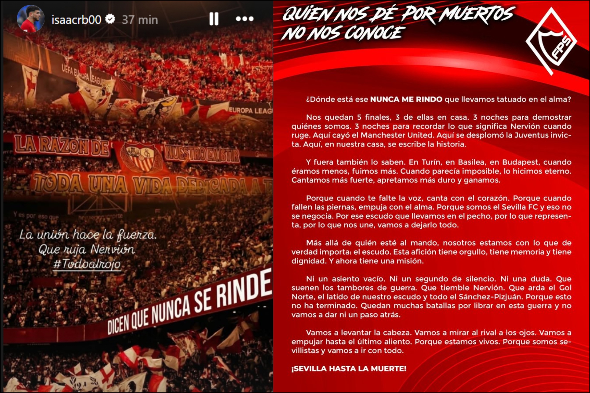 إيزاك روميرو واتحاد مشجعي إشبيلية ينضمون إلى الدعوة